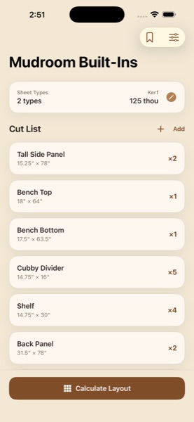 Cut list